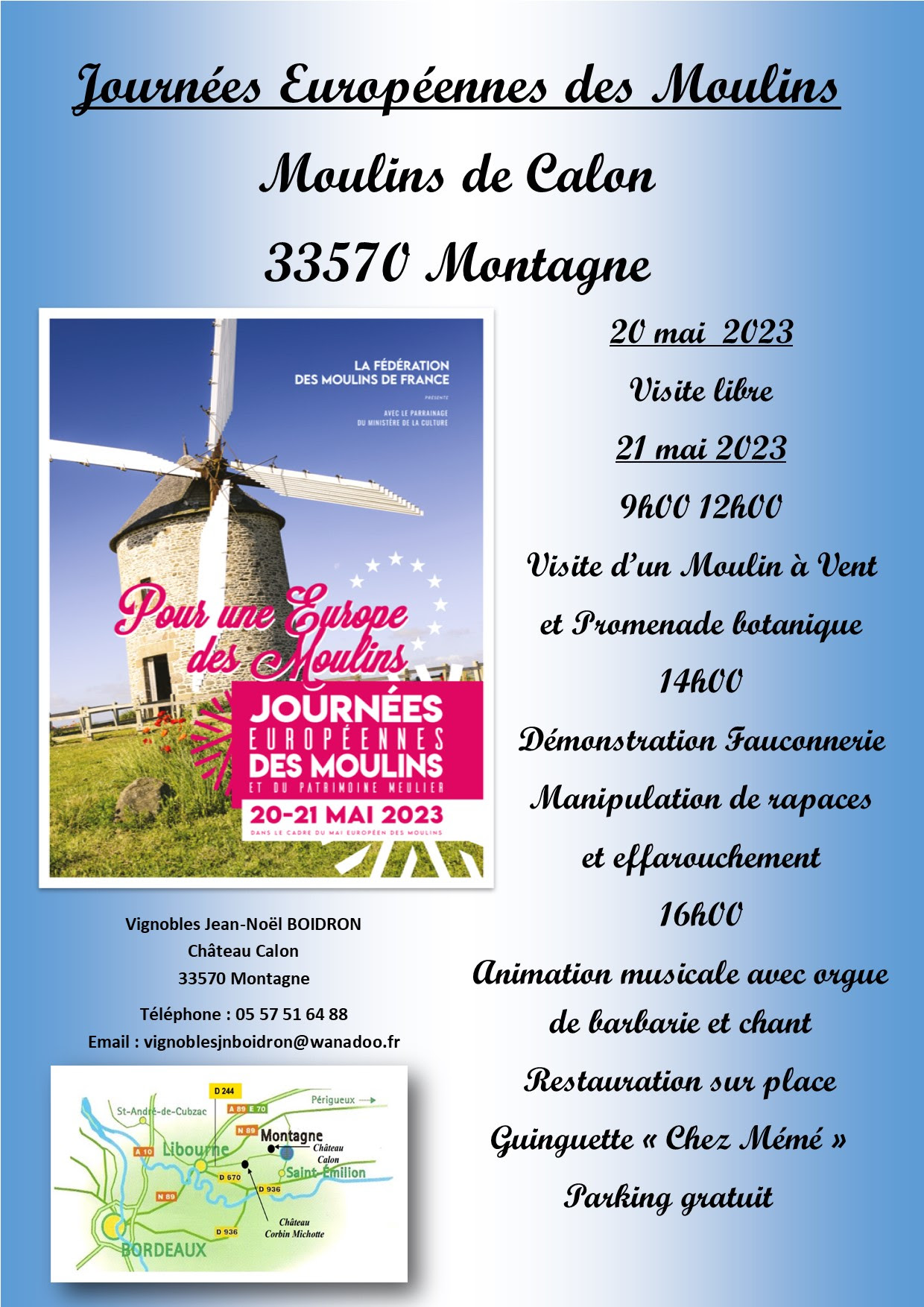 Journées Européennes des Moulins 20/21 mai 2023 au Château Calon - 33570 Montagne 2